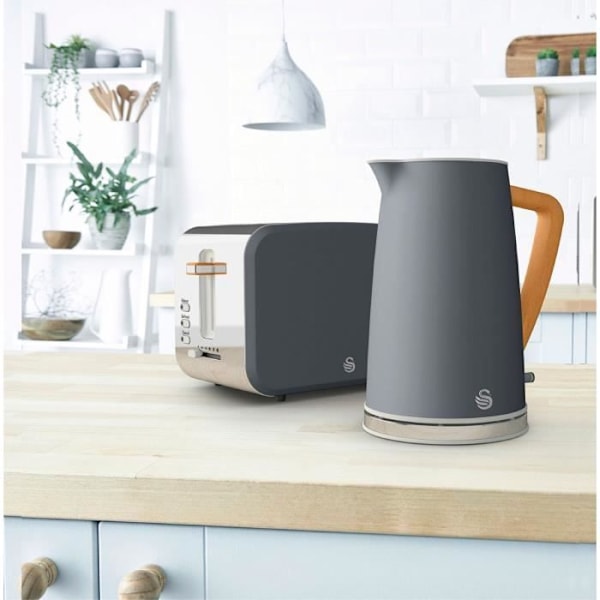 Frukostset Sladdlös vattenkokare 1,7 L brödrost 2 Nordic Grey SWAN STP2090GRYNEU Grå 44362 Grå