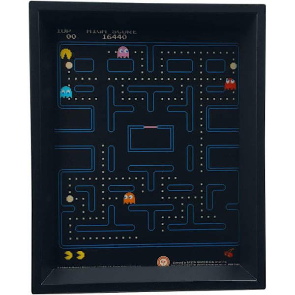 3D linsformad affisch - Pac-Man - Labyrint - Klar att hänga - Inga glasögon behövs - Nördkultur svart färg