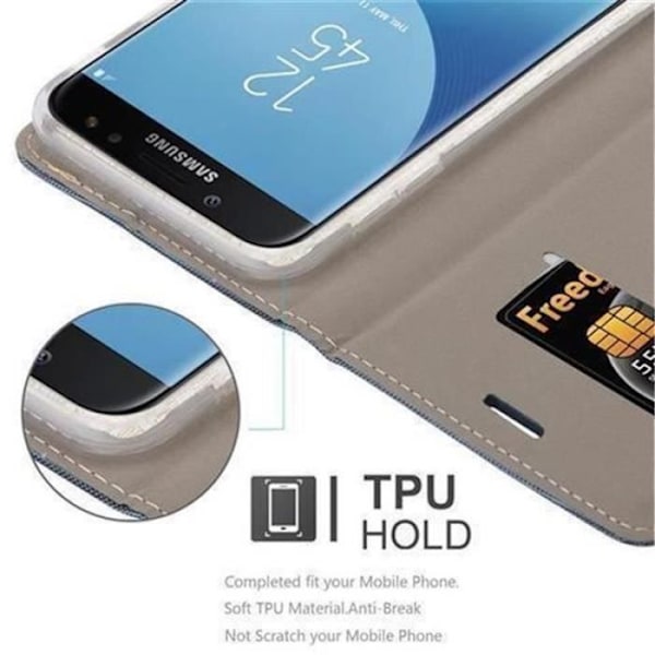 Samsung Galaxy J3 2017 (7) Fodral i MÖRKBLÅ SVART från Cadorabo (TYG-LEATHERETTE Design) Helt skyddsfodral med flipskydd
