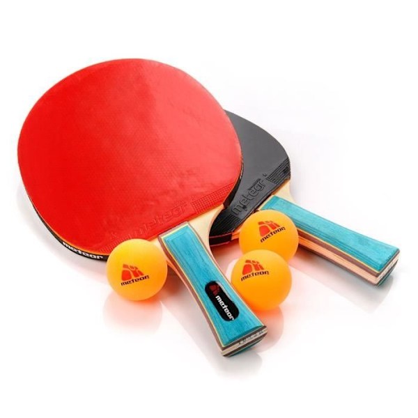 Set av Ping Pong-racketer - meteor - Zephyr - 2 racketer - 3 bollar - Professionell Svart röd