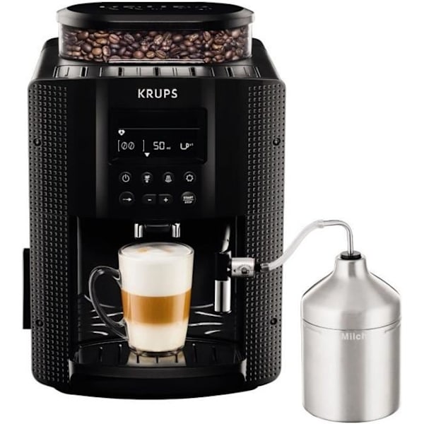 KRUPS EA816031 Espressomaskin Essential Full Auto med kvarn - LCD-skärm - Inbyggd mjölkskummare - Svart Svart