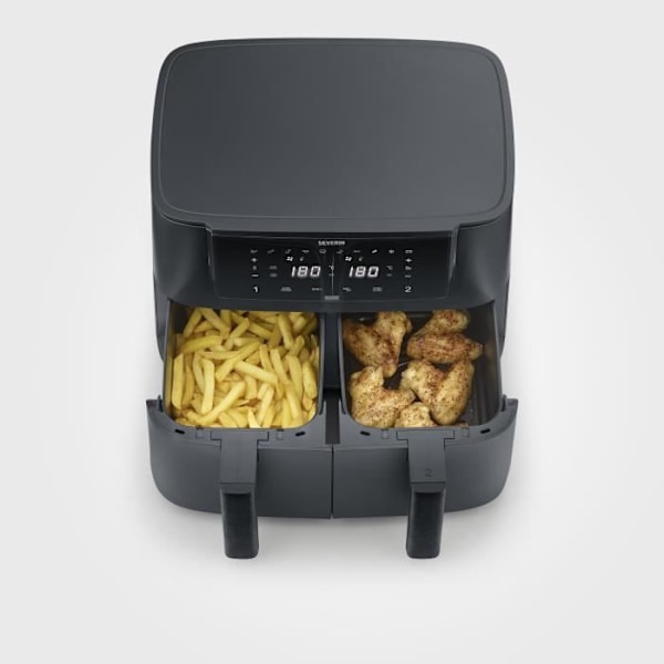 Luftfritös - SEVERIN - Airfryer FR2463 - Kapacitet 8 L - Dubbelkammare - 10 program - 2600 W Svart