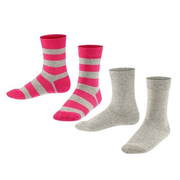 Falke unisex strumpor - ,Pack of 2,FALKE Happy Stripe 2Pack SO Grå/rosa 23/26