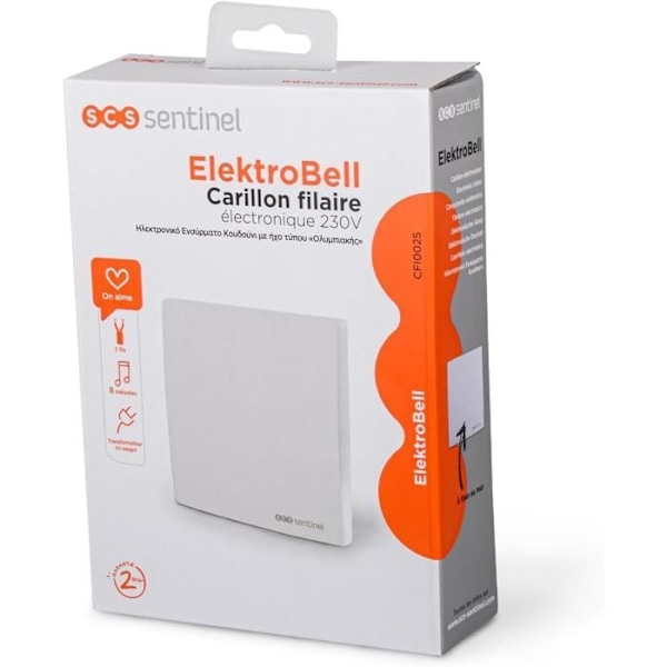 Trådkoppling Elektromekanisk - SCS Sentinel - ElektroBell ST99 - 8 Melodier - Transformator 230V Vit