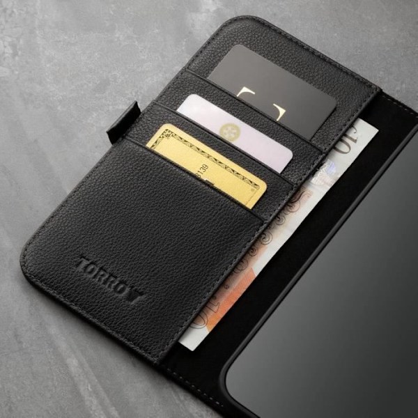 Etui - TORRO - iPhone 13 Pro - Äkta Läder - Horisontellt Stöd - Stötskydd Svart