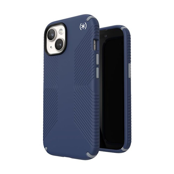 Speck Presidio2 Grip - Fodral för iPhone 15 / iPhone 14 / iPhone 13 (Kustblå / Dammgrå / Vit)