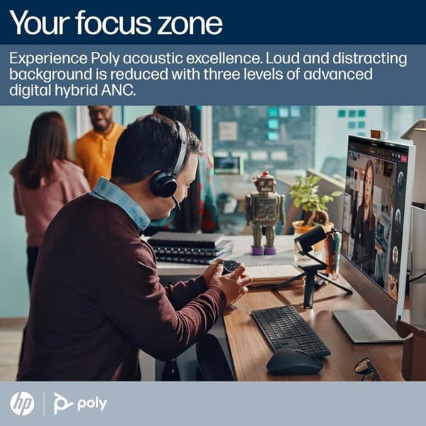Hörlurar - POLY - Voyager Focus 2 USB-C - ANC 3 nivåer - Bluetooth & USB-C - Poly Acoustic Fence mikrofoner
