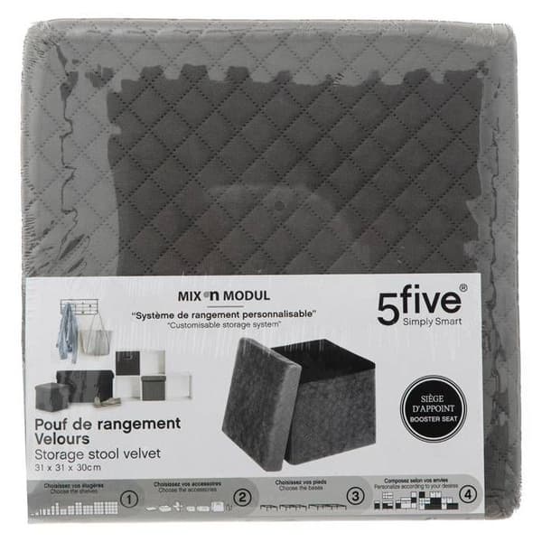 Fällbar pouf 31x31cm "Mix N' Modul" grå sammet - 5 five simply smart Grå