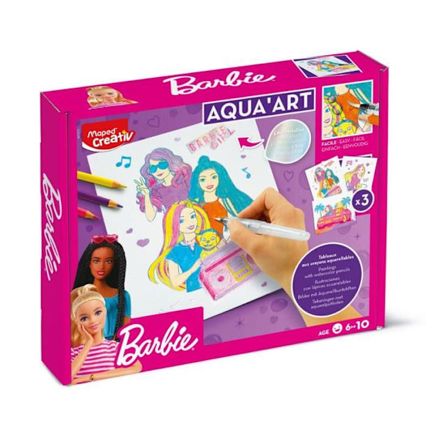 Vattenfärger för barn - Maped Creativ - Barbie - Akvarellpennor - Vattenpensel - 3 posters Rosa