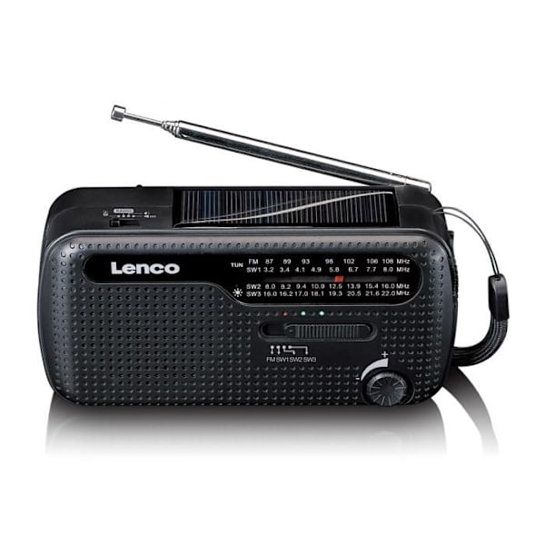 Lenco MCR-113BK - Bärbar nödradio med vev, ficklampa och powerbank i ett enda enhet - Svart Svart