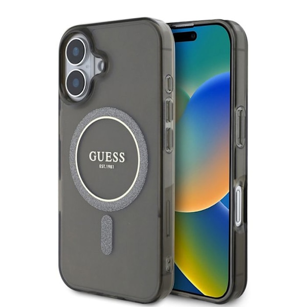 Coque för iPhone 16 Plus - Guess IML Glitter Circle MagSafe (GUHMP16MHFHFGEREK) - Svart svart