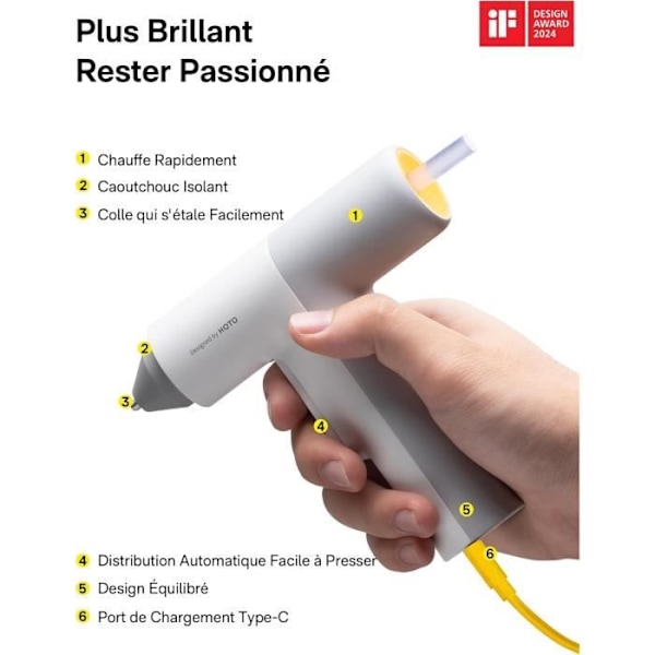 Limppistol - HOTO - Uppladdningsbar USB-C - 3000mAh - 40x7mm - Snabbuppvärmning 30s Färgade, Transparenta