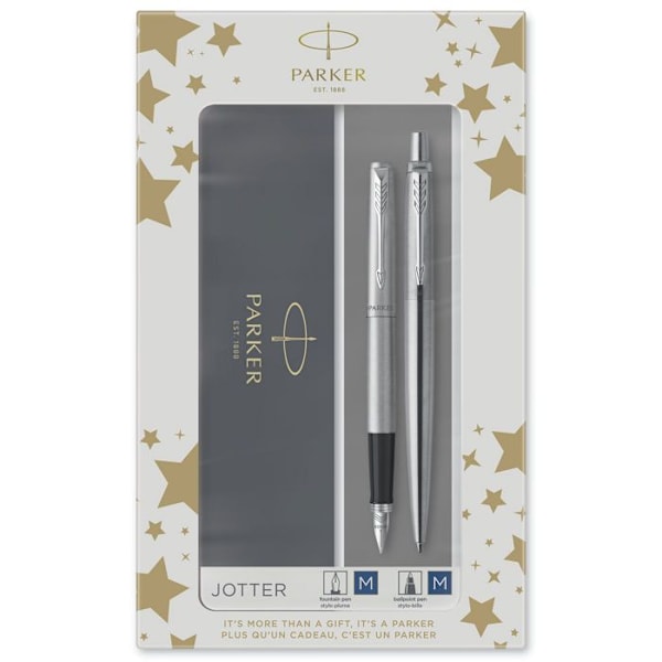 PARKER Jotter presentset, kulspetspenna i CT stål med blå refill medium spets + CT reservoarpenna Medium spets Presentförpackning i stål CT