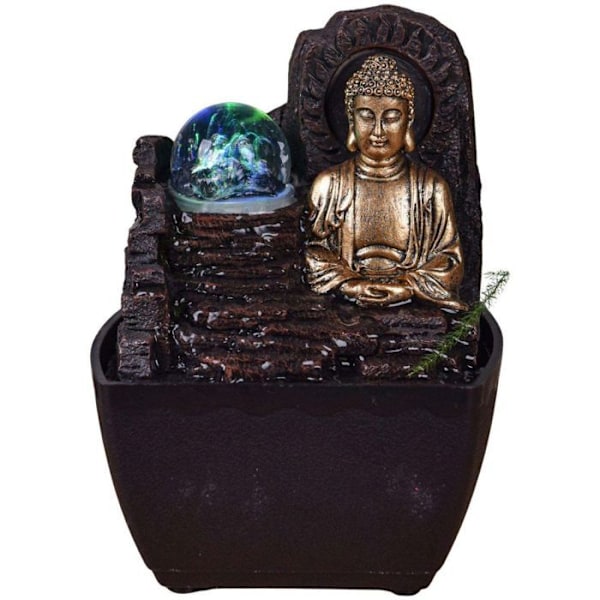 Liten inomhusfontän i harts med LED Buddha Theravada Multicolored