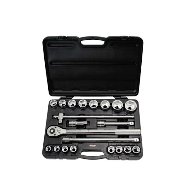 Hylslåda - KS TOOLS - 21 delar - 6 punkter - polerad kromfinish