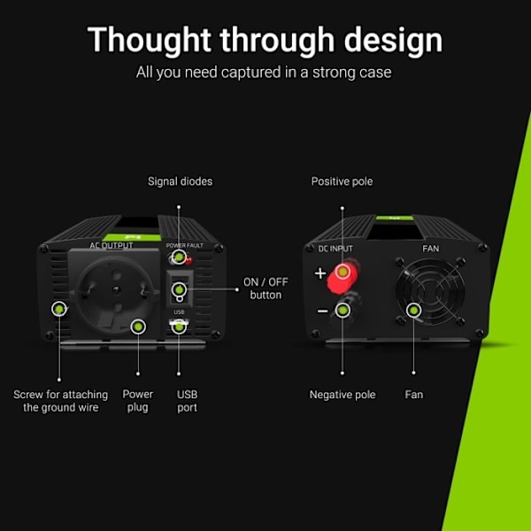 Green Cell 500W/1000W Modifierad sinusspänningsomvandlare DC 12V AC 230V Sinusformad strömriktare, invertertransformator