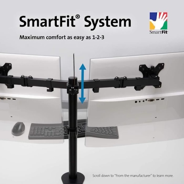 Stöd för Skärm - Kensington - Utsträckbar Arm för 2 Skärmar - SmartFit Justering - Ergonomisk - Vit
