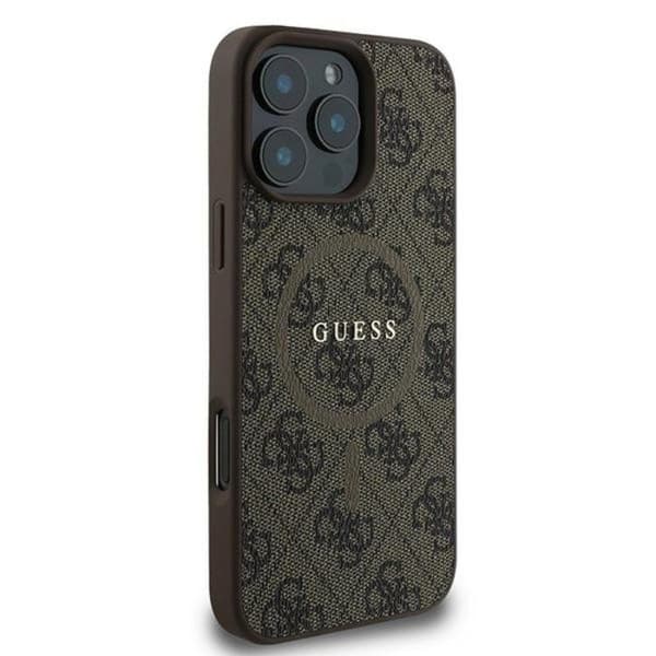 Coque Guess 4G Ring Classic Logo MagSafe för iPhone 16 Pro (brun)