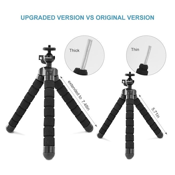 Irhodesy Tripod - RHS-010 - Bärbart stativ i bläckfiskstil för iPhone, alla smartphones, kamera med universalklämma