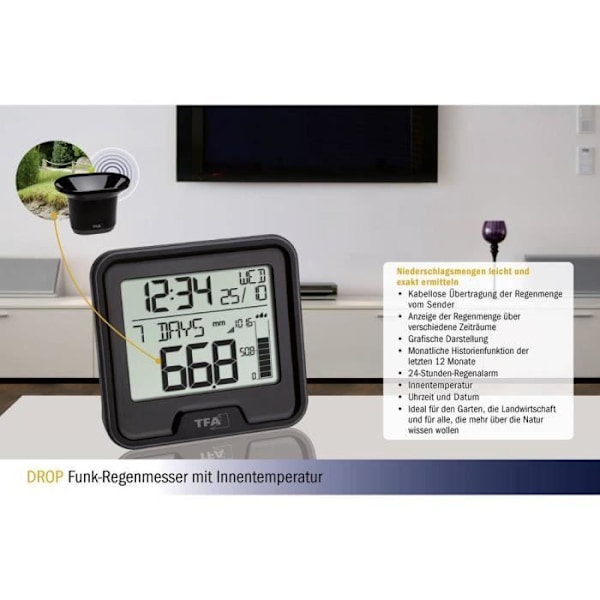 Regnmätare TFA Dostmann Funk-Regenmesser DROP 47.3005.01 - Svart - Inomhus - Vuxen - Unisex svart