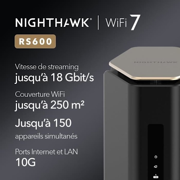 NETGEAR 3PT Nighthawk Wi-Fi 7 BE18000-router med exceptionell prestanda och blixtsnabb anslutning.