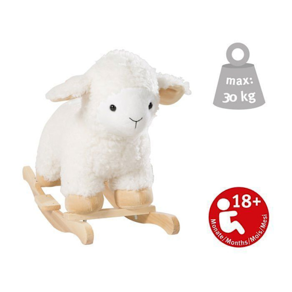 ROBA Lamb Rocker i trä och mjuk plysch med handtag - Hjälper till att bemästra balansen - från 18 månader - Vit Vitt trä