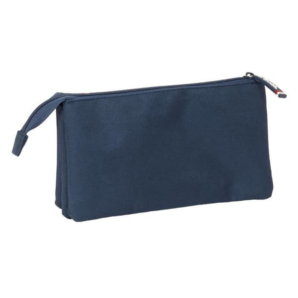 Triple skolväskor - safta - 22x3x12 cm - Marinblå - Hållbar polyester - 3 fack - Dragkedja marinblå