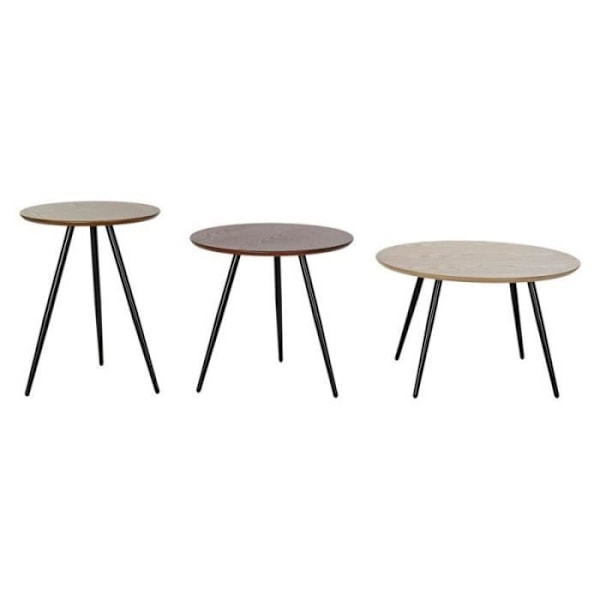 Set av 3 Gigognesbord - DKD Home Decor - Metall MDF - 60x60x38 cm - Modern Design - Brun färg Naturlig, Mörkbrun, Ljusbrun