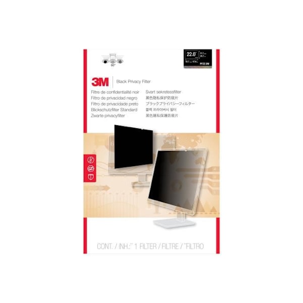Antiskyddsfilter - 3M - PF22.0W - 22 tum - Matt yta - Dataskydd Svart