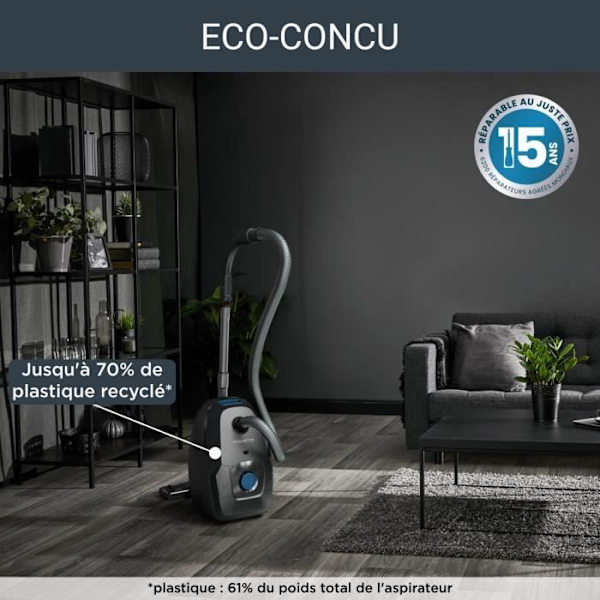 ROWENTA Green Force Max Silence Dammsugare med påse, 4,5 L, 900 W max, 65 dB(A), Miljöansvarig, Tillverkad i Frankrike, Svart RO6136EA Svart