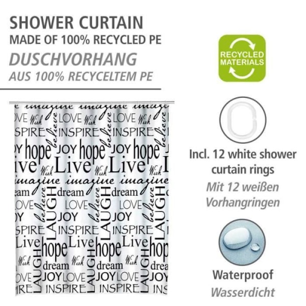Duschdraperi Live - Wenko - Vit/Svart - b 180 x h 200 cm vit svart