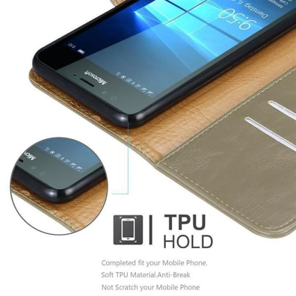 Fodral - CADORABO - Nokia Lumia 950 - Läderimitation - Brun - Stativfunktion och kortfack kastanj