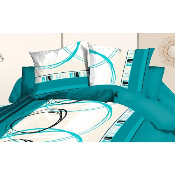 Överdragssängkläder 220x240 + 2 örngott - Mikrofiber - Turquoise friform Blå vit