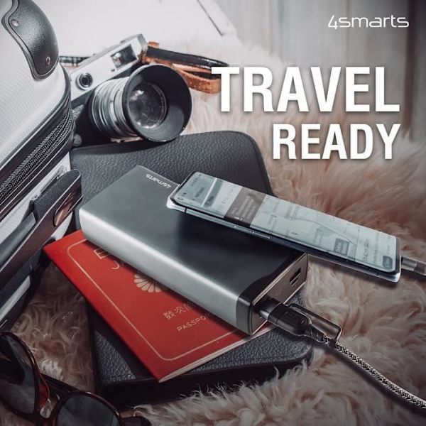4smarts VoltHub Pro Power Bank 26800mAh 22,5W Snabbladdare med USB QC3.0, USB C PD & Samsung Adaptiv Snabbladdning - Grå Grå
