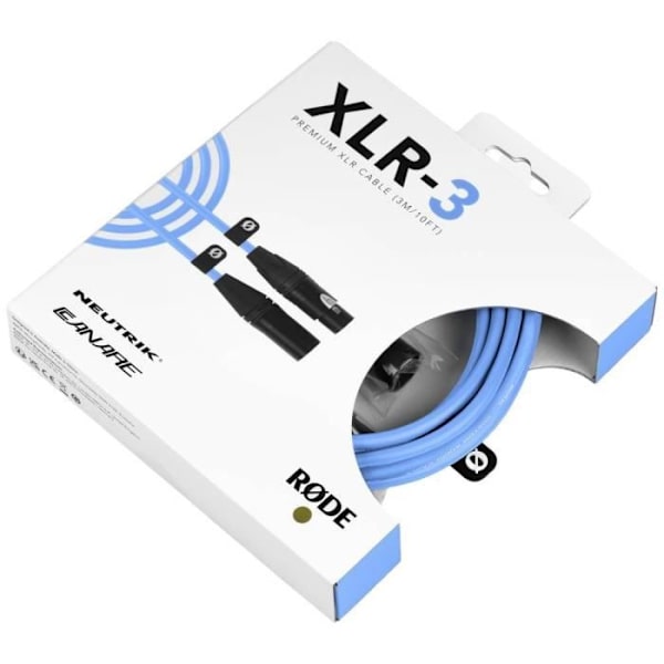 Anslutningskabel - Rode - XLR3M-B - Lämplig för scen och studio - 3 m - Blå Blå