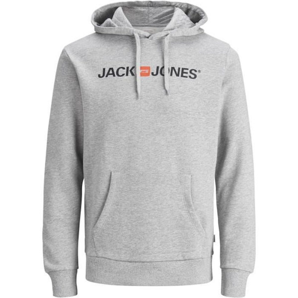 Hoodie - JACK & JONES - Ljusgrå Melange - Långa Ärmhem - Huva - Man Grå jag