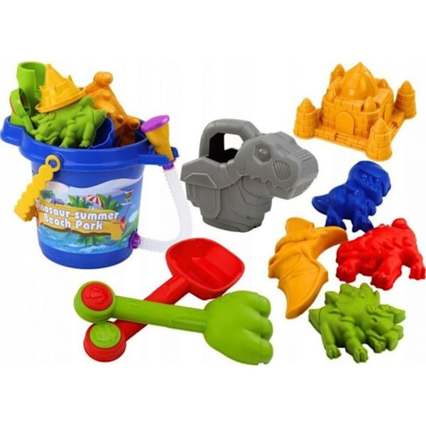 Strandleksaker - sandsandboxleksaker Leantoys Sandset, hink med dusch, spade, räfsa, formar, dinosaurier