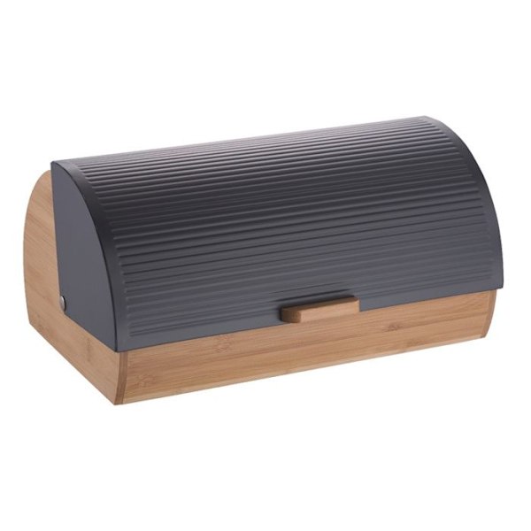 Brödbox - Ej specificerat - Modell 2737 - Bambu - Svart stål - Modern design svart/ljust trä