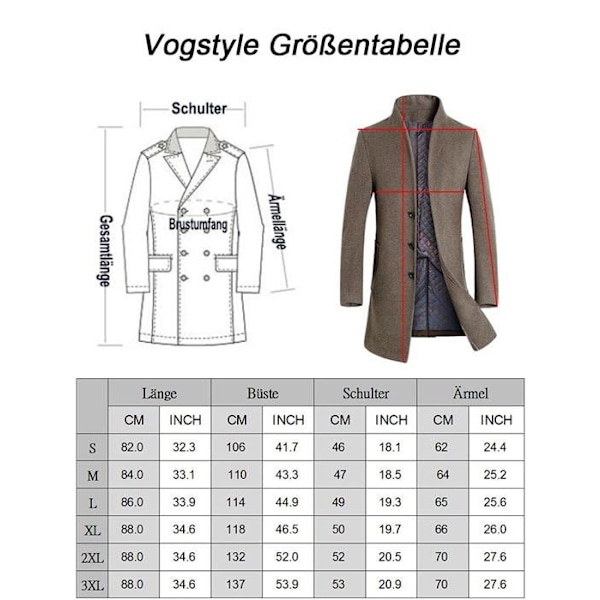 Kappa - ärtrock - överrock Vogstyle - VOGK116 Tjock Blå XXL - Enkelknäppt ullkappa för män Vinter Blå jag