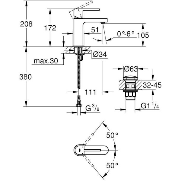 GROHE Plus engrepps tvättställsblandare 33163003 - Fast pip - Temperatur- och flödesbegränsare - Krom