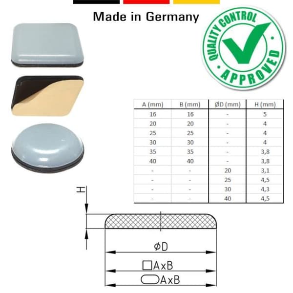 4x Teflon PTFE glidfötter 60 mm självhäftande golvskydd för plastmöbler