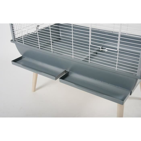 Neo Jili upphöjd bur för fåglar - ZOLUX - L 78 x D 47,5 x H 112 cm - Grå Grå plastbehållare, vitt rutnät (st