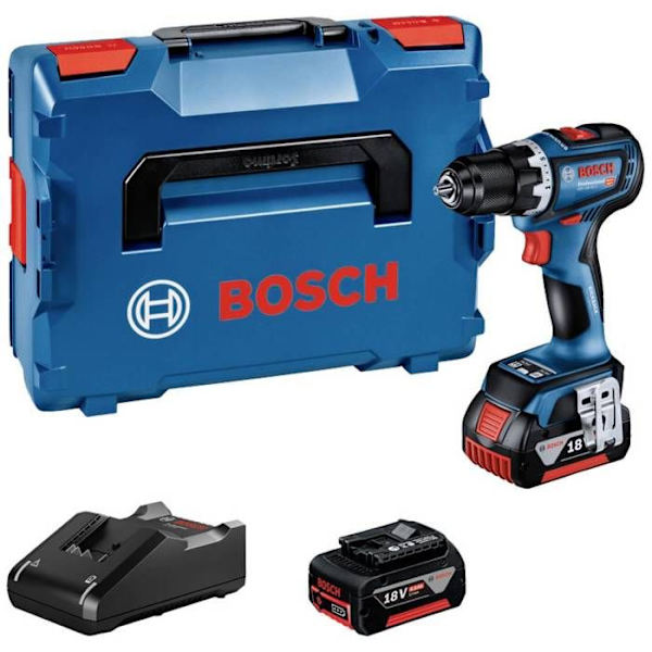 18V GSR 18V-90 C borrmaskin + 2 GBA 5 Ah batterier + laddare i L-BOXX fodral - BOSCH - 06019K6006