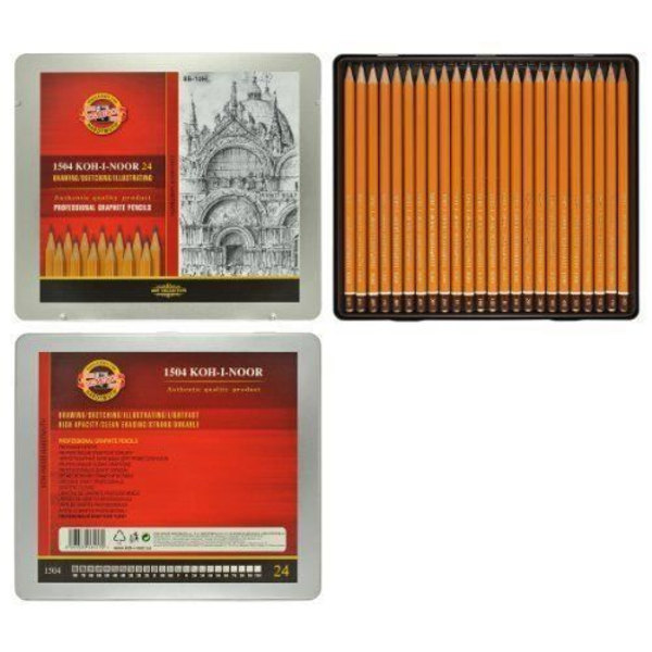 Koh-I-Noor 8B-10H Metallask med 24 grafitpennor - 1504024001PL