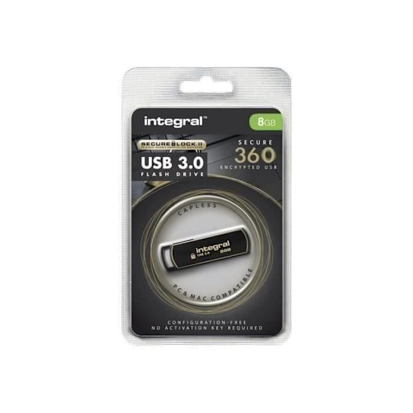 INTEGRAL Secure 360 USB Flash Drive - 8 GB - USB 3.0 - Elegant Black