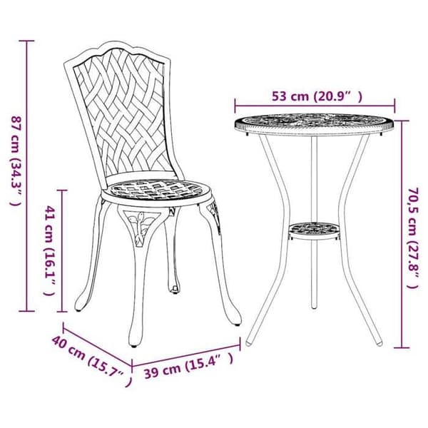 vidaXL Trädgårdsbistro-set 3 delar Vit Aluminium 42002392