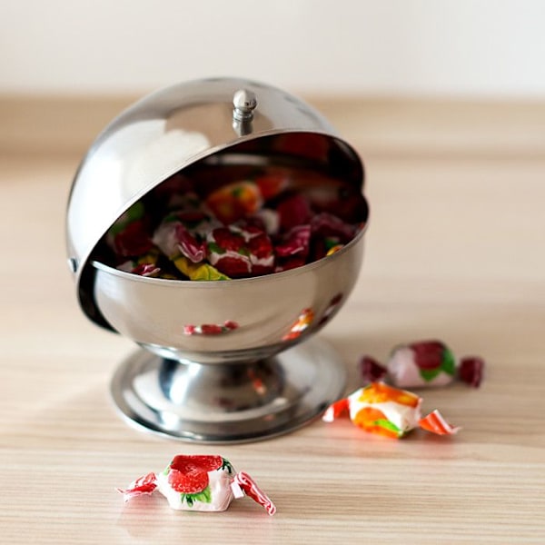 Relaxdays SWEETY Round Ball Sockerskål med återförslutningsbart Bistro Sugar Ball Lock 14 x 13 x 13 cm, Silver silver-
