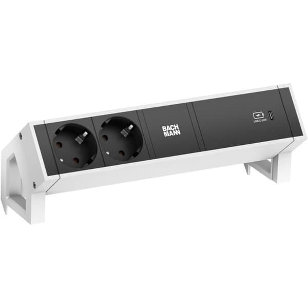 Multiprise - BACHMANN - DESK2 - 2x CEE7/3 - 1x USB C 60W - Förstärkt skydd Vit