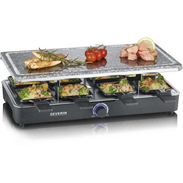 SEVERIN Raclette Grill 8 personer med naturlig koksten, justerbar termostat, kokyta 46 X 23 cm, RG 2372