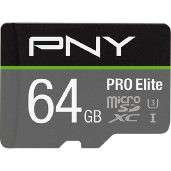 PNY Pro Elite 64GB Micro SD-minneskort - Klass XC Klass 10 / UHS-I U3A1 V30+SD